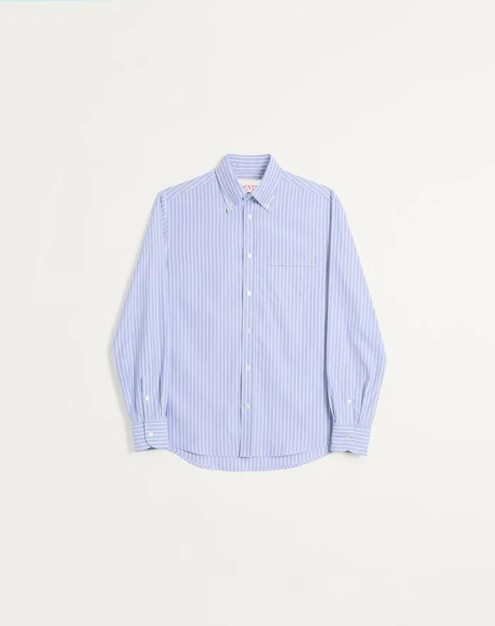 Valentino Shirts Man Vlogo Embroidered Cotton Shirt For Man In Whiteazure Whiteazure