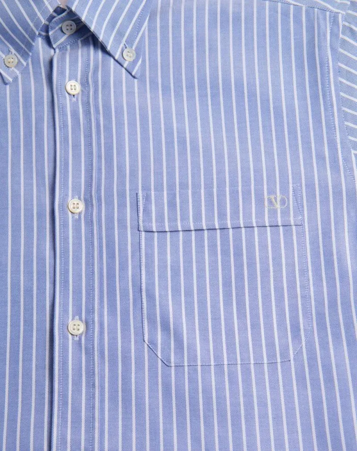Valentino Shirts Man Vlogo Embroidered Cotton Shirt For Man In Whiteazure Whiteazure
