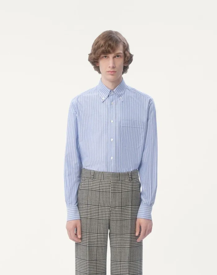Valentino Shirts Man Vlogo Embroidered Cotton Shirt For Man In Whiteazure Whiteazure