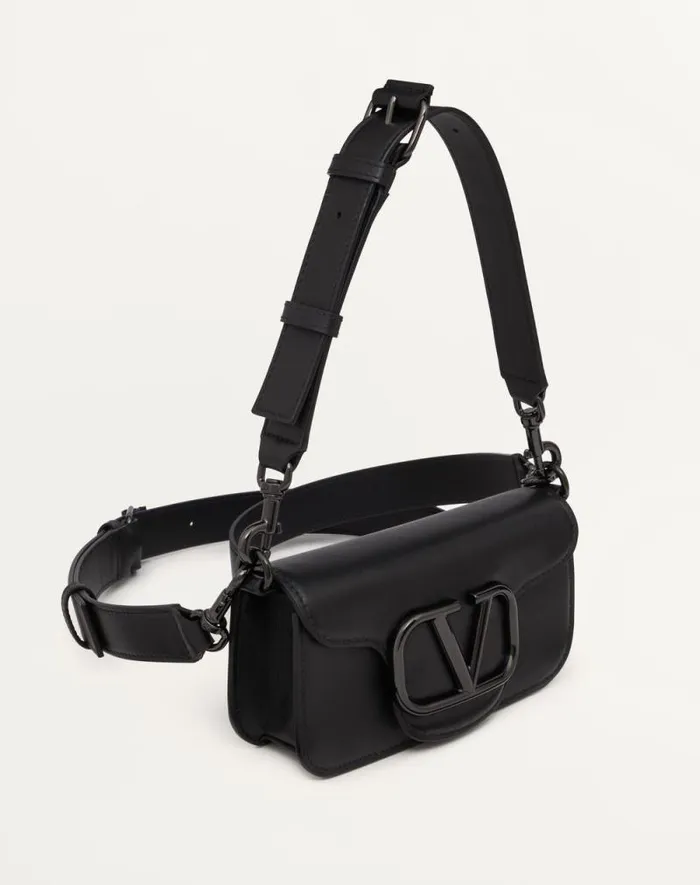Valentino Shoulder Bags Man Mini Valentino Garavani Loc Crossbody Calfskin Bag For Man In Black Black
