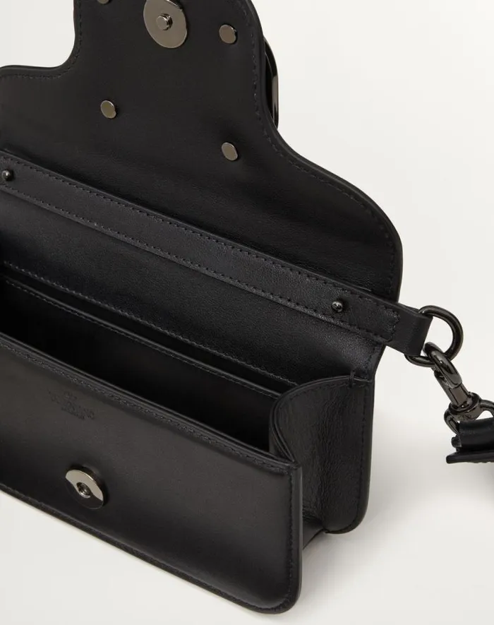 Valentino Shoulder Bags Man Mini Valentino Garavani Loc Crossbody Calfskin Bag For Man In Black Black