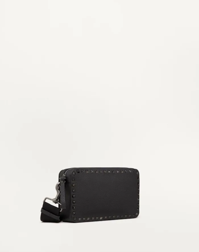 Valentino Shoulder Bags Man Rockstud Grainy Calfskin Crossbody Bag For Man In Black Black Valentino Shoulder Bags Man Rockstud Grainy Calfskin Crossbody Bag For Man In Black Black