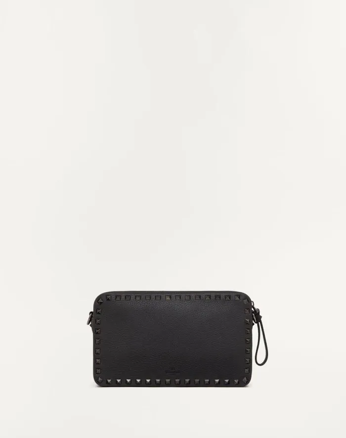 Valentino Shoulder Bags Man Rockstud Grainy Calfskin Crossbody Bag For Man In Black Black Valentino Shoulder Bags Man Rockstud Grainy Calfskin Crossbody Bag For Man In Black Black