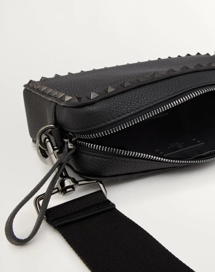 Valentino Shoulder Bags Man Rockstud Grainy Calfskin Crossbody Bag For Man In Black Black Valentino Shoulder Bags Man Rockstud Grainy Calfskin Crossbody Bag For Man In Black Black