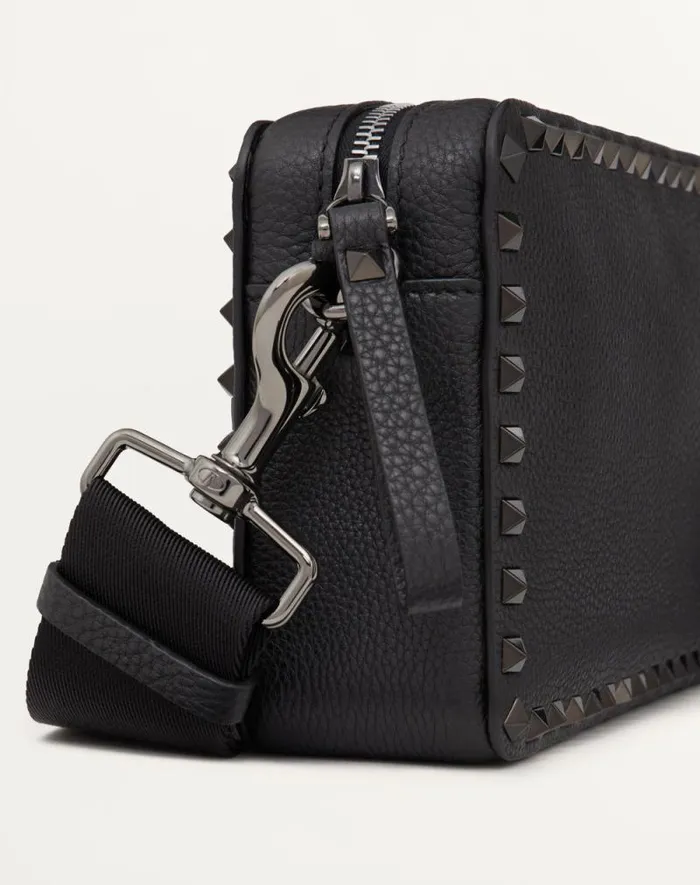 Valentino Shoulder Bags Man Rockstud Grainy Calfskin Crossbody Bag For Man In Black Black Valentino Shoulder Bags Man Rockstud Grainy Calfskin Crossbody Bag For Man In Black Black