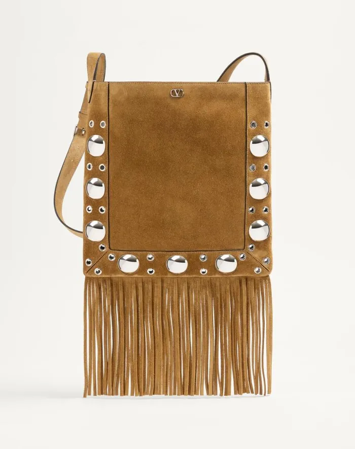 Valentino Shoulder Bags WomanMan Valentino Garavani Nellcte Suede Shoulder Bag With Fringes For Man In Havana Beige Havana Beige Valentino Shoulder Bags WomanMan Valentino Garavani Nellcte Suede Shoulder Bag With Fringes For Man In Havana Beige Havana Beige