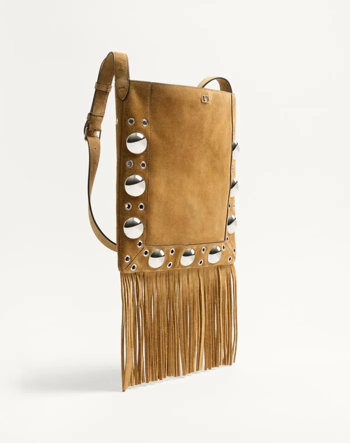 Valentino Shoulder Bags WomanMan Valentino Garavani Nellcte Suede Shoulder Bag With Fringes For Man In Havana Beige Havana Beige Valentino Shoulder Bags WomanMan Valentino Garavani Nellcte Suede Shoulder Bag With Fringes For Man In Havana Beige Havana Beige