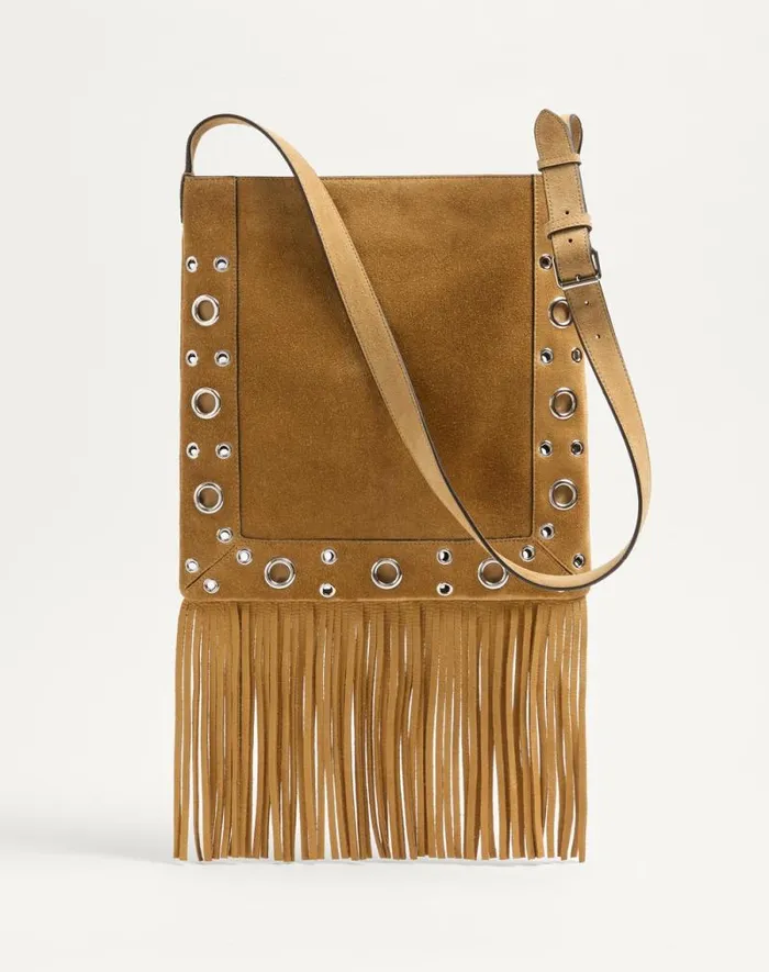 Valentino Shoulder Bags WomanMan Valentino Garavani Nellcte Suede Shoulder Bag With Fringes For Man In Havana Beige Havana Beige Valentino Shoulder Bags WomanMan Valentino Garavani Nellcte Suede Shoulder Bag With Fringes For Man In Havana Beige Havana Beige
