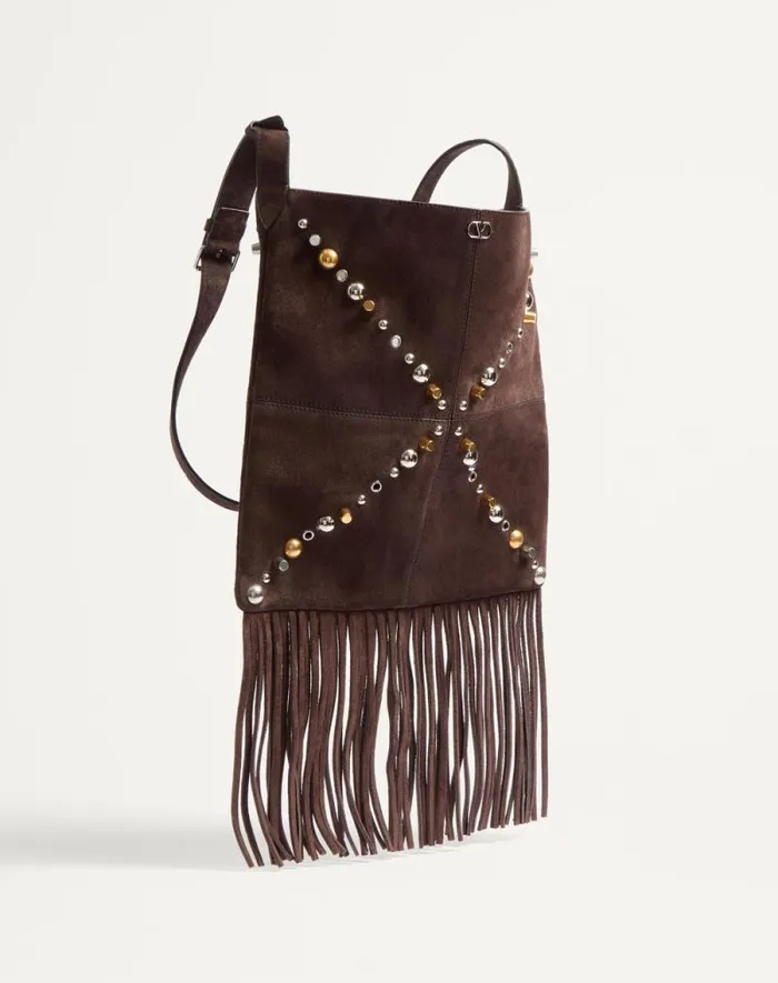 Valentino Shoulder Bags Woman Valentino Garavani Nellcte Suede Shoulder Bag With Fringes For Woman In Brown Brown Valentino Shoulder Bags Woman Valentino Garavani Nellcte Suede Shoulder Bag With Fringes For Woman In Brown Brown