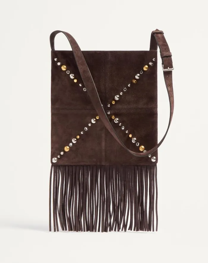 Valentino Shoulder Bags Woman Valentino Garavani Nellcte Suede Shoulder Bag With Fringes For Woman In Brown Brown Valentino Shoulder Bags Woman Valentino Garavani Nellcte Suede Shoulder Bag With Fringes For Woman In Brown Brown