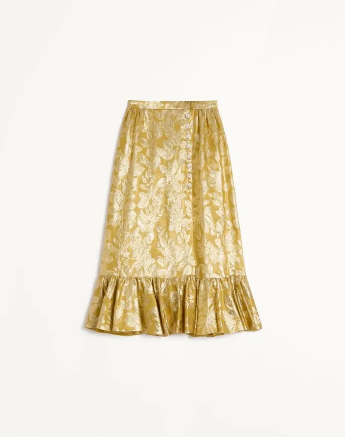 Valentino Skirts Woman Skirt In Apres L039hiver Silk Lurex Foglioline For Woman In Ochre Ochre Valentino Skirts Woman Skirt In Apres L039hiver Silk Lurex Foglioline For Woman In Ochre Ochre