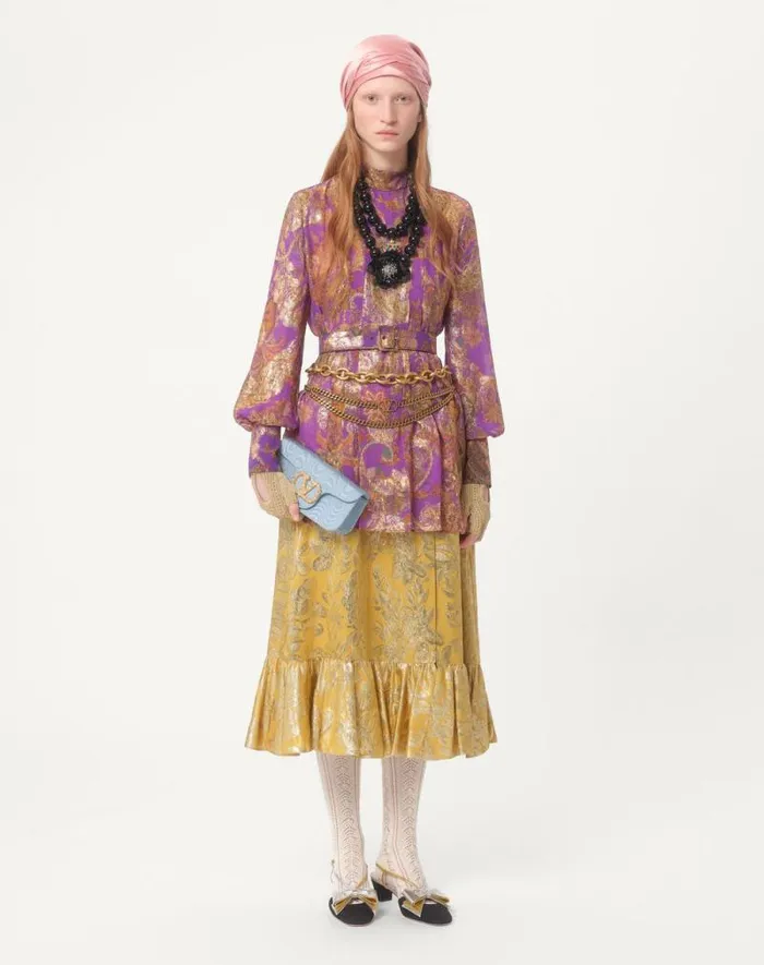 Valentino Skirts Woman Skirt In Apres L039hiver Silk Lurex Foglioline For Woman In Ochre Ochre Valentino Skirts Woman Skirt In Apres L039hiver Silk Lurex Foglioline For Woman In Ochre Ochre