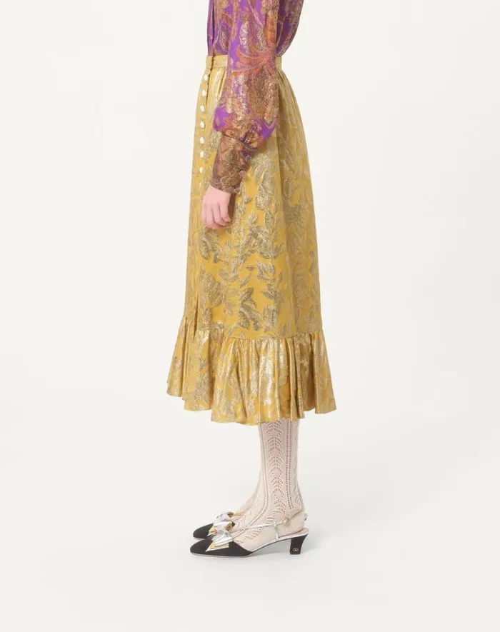 Valentino Skirts Woman Skirt In Apres L039hiver Silk Lurex Foglioline For Woman In Ochre Ochre Valentino Skirts Woman Skirt In Apres L039hiver Silk Lurex Foglioline For Woman In Ochre Ochre