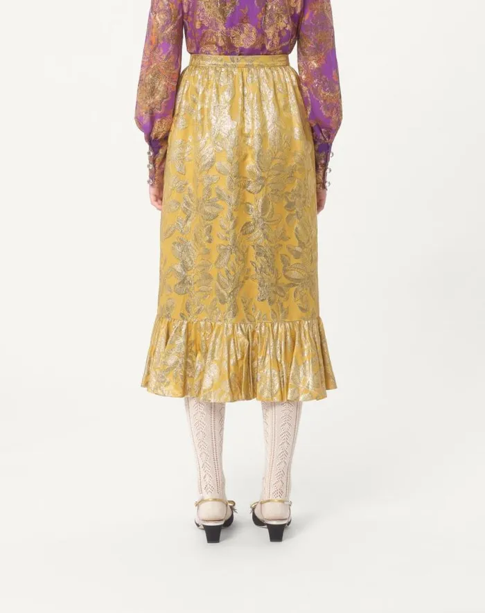 Valentino Skirts Woman Skirt In Apres L039hiver Silk Lurex Foglioline For Woman In Ochre Ochre Valentino Skirts Woman Skirt In Apres L039hiver Silk Lurex Foglioline For Woman In Ochre Ochre