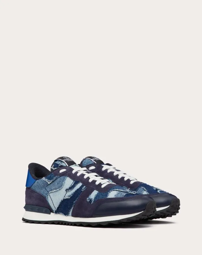 Valentino Sneakers Man Rockrunner Camouflage Denim Sneaker For Man In Denimblue Denimblue Valentino Sneakers Man Rockrunner Camouflage Denim Sneaker For Man In Denimblue Denimblue