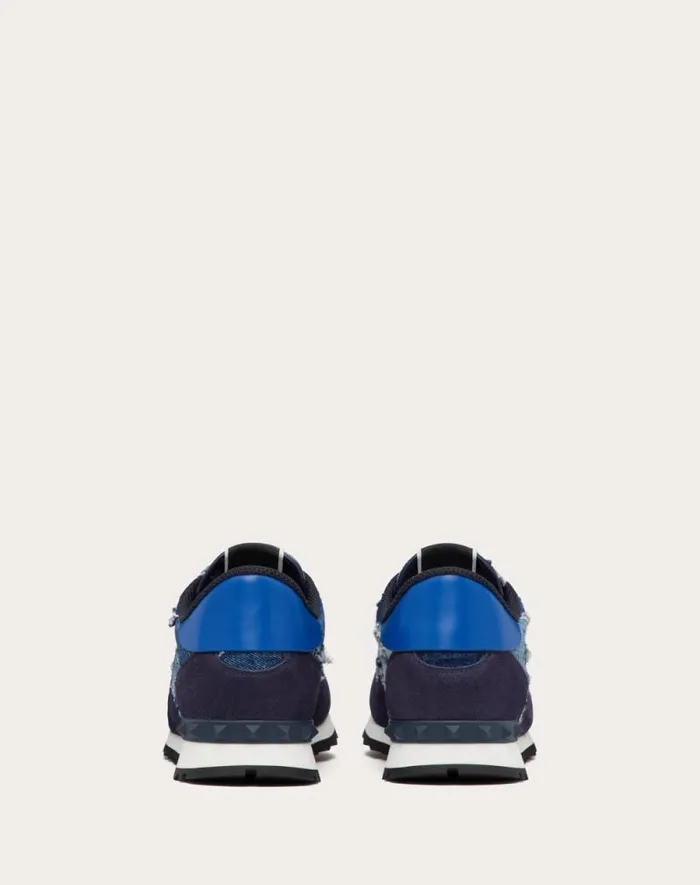 Valentino Sneakers Man Rockrunner Camouflage Denim Sneaker For Man In Denimblue Denimblue Valentino Sneakers Man Rockrunner Camouflage Denim Sneaker For Man In Denimblue Denimblue
