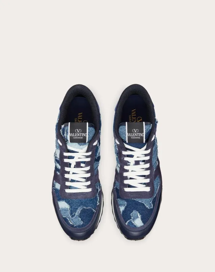 Valentino Sneakers Man Rockrunner Camouflage Denim Sneaker For Man In Denimblue Denimblue Valentino Sneakers Man Rockrunner Camouflage Denim Sneaker For Man In Denimblue Denimblue