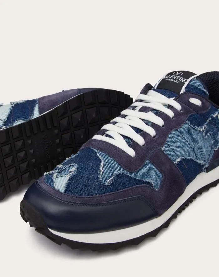 Valentino Sneakers Man Rockrunner Camouflage Denim Sneaker For Man In Denimblue Denimblue Valentino Sneakers Man Rockrunner Camouflage Denim Sneaker For Man In Denimblue Denimblue