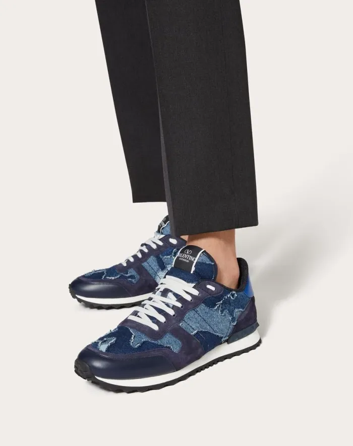 Valentino Sneakers Man Rockrunner Camouflage Denim Sneaker For Man In Denimblue Denimblue Valentino Sneakers Man Rockrunner Camouflage Denim Sneaker For Man In Denimblue Denimblue