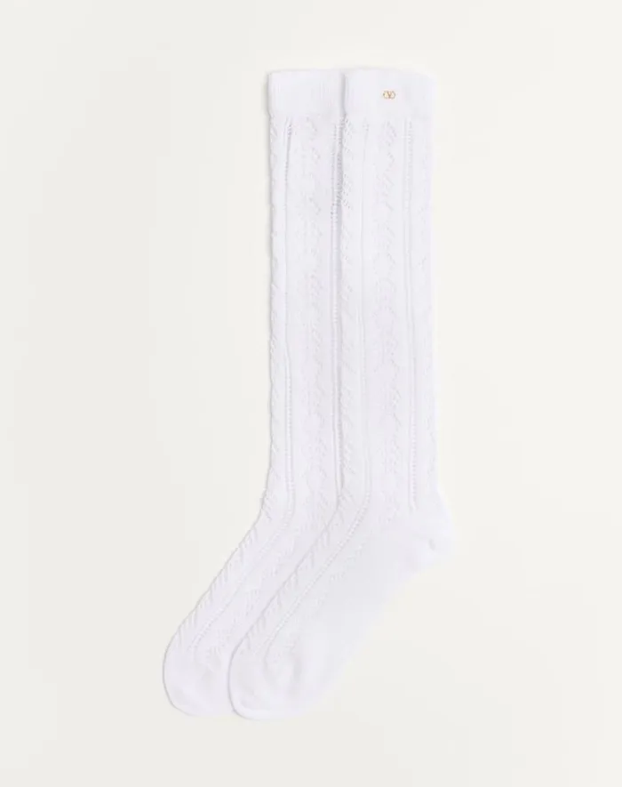 Valentino Soft Accessories Man Perforated Cotton Socks With Vlogo For Man In Butter Butter