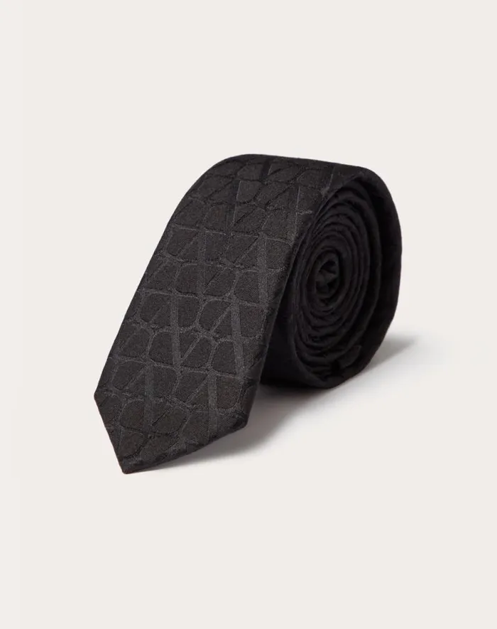 Valentino Soft Accessories Man Toile Iconographe Silk Tie For Man In Black Black Valentino Soft Accessories Man Toile Iconographe Silk Tie For Man In Black Black