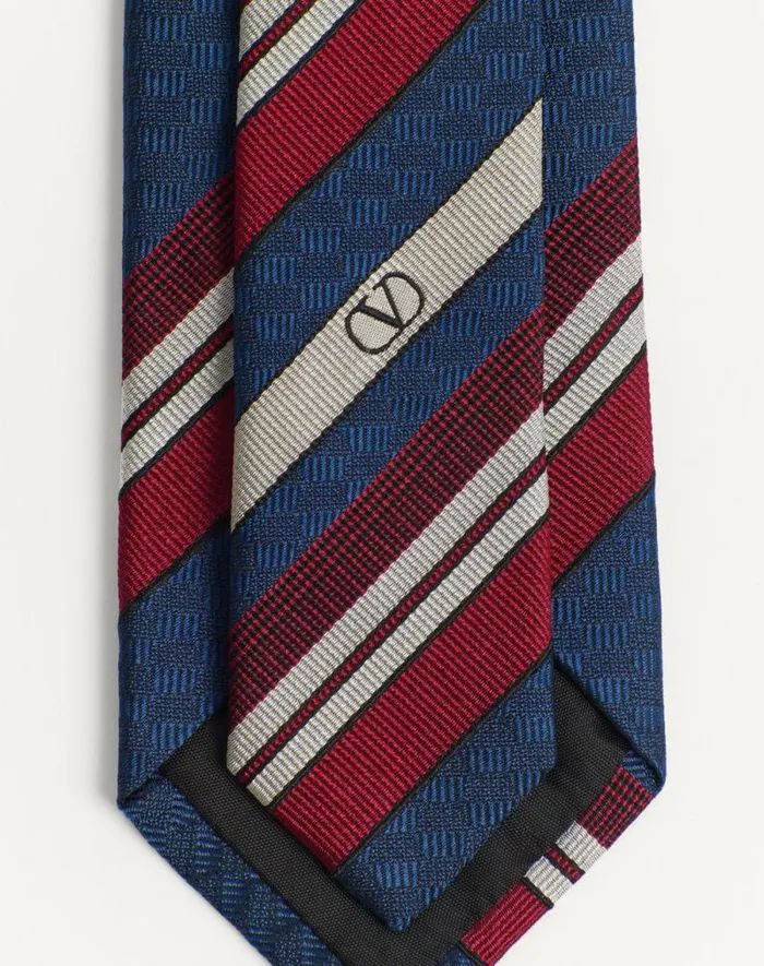 Valentino Soft Accessories Man Valentie Striped Silk Tie For Man In Bluemaroonwhiteblack Bluemaroonwhiteblack Valentino Soft Accessories Man Valentie Striped Silk Tie For Man In Bluemaroonwhiteblack Bluemaroonwhiteblack