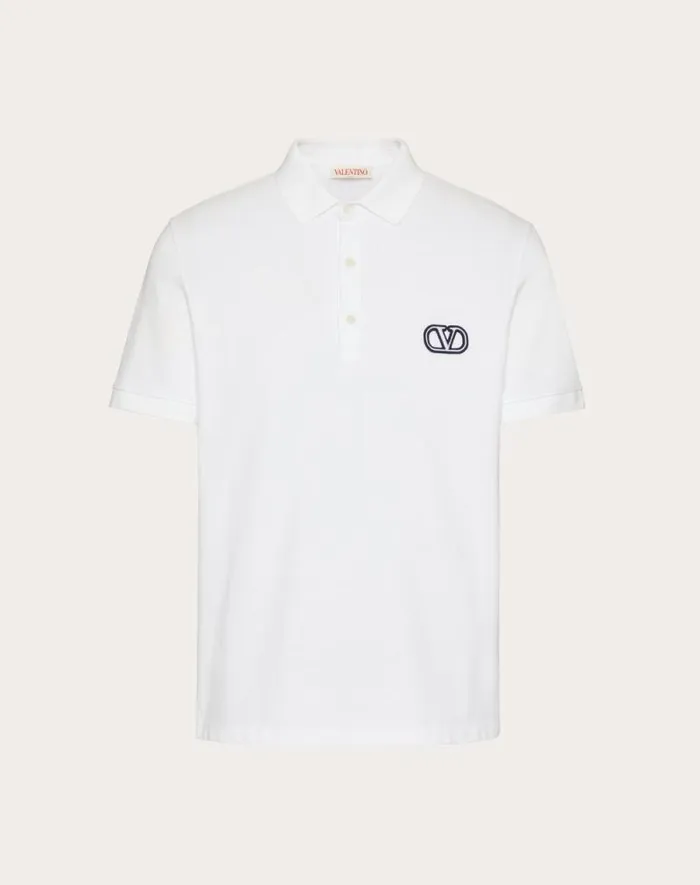 Valentino Tshirts And Sweatshirts Man Cotton Piqu Polo Shirt With Vlogo Signature Patch For Man In White White