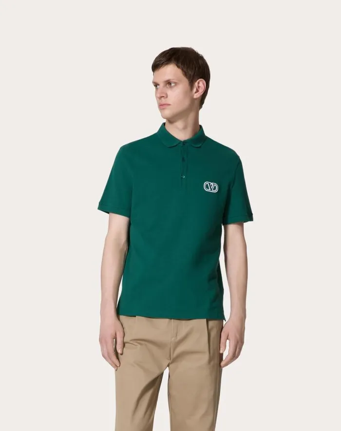 Valentino Tshirts And Sweatshirts Man Cotton Piqu Polo Shirt With Vlogo Signature Patch For Man In White White