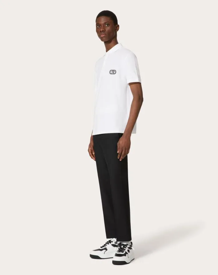 Valentino Tshirts And Sweatshirts Man Cotton Piqu Polo Shirt With Vlogo Signature Patch For Man In White White