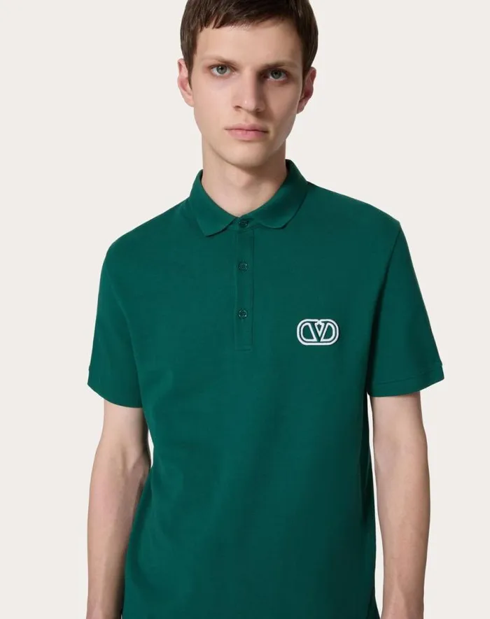 Valentino Tshirts And Sweatshirts Man Cotton Piqu Polo Shirt With Vlogo Signature Patch For Man In White White