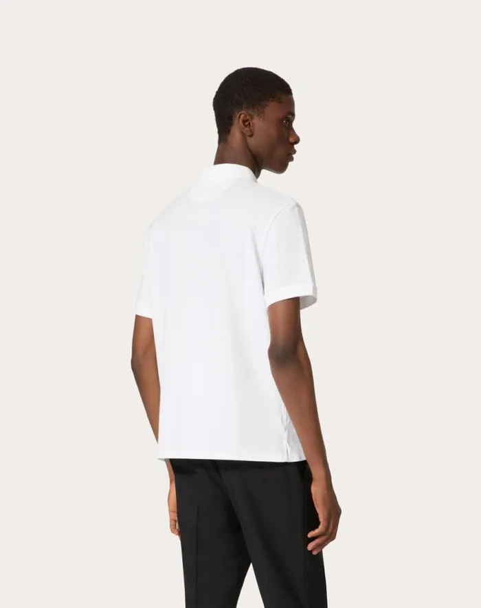 Valentino Tshirts And Sweatshirts Man Cotton Piqu Polo Shirt With Vlogo Signature Patch For Man In White White