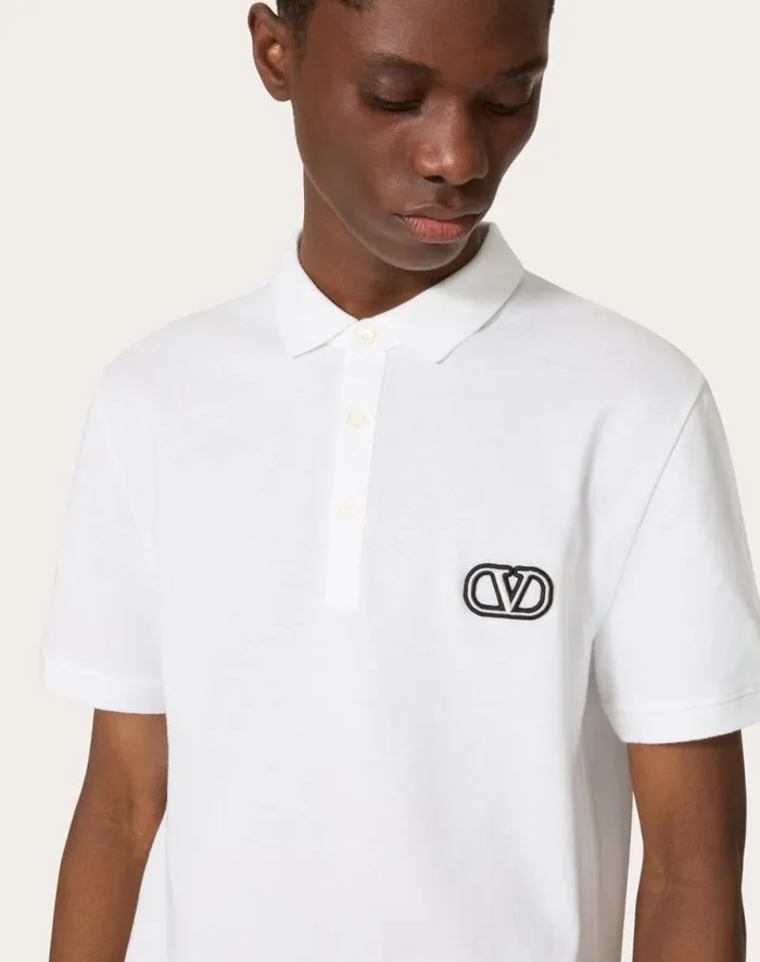 Valentino Tshirts And Sweatshirts Man Cotton Piqu Polo Shirt With Vlogo Signature Patch For Man In White White