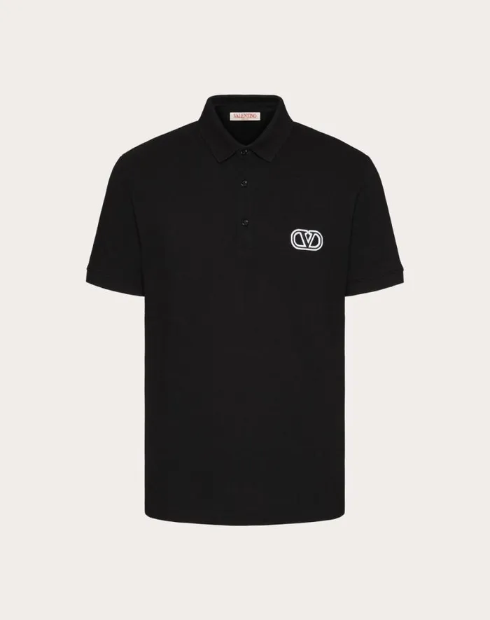 Valentino Tshirts And Sweatshirts Man Cotton Piqu Polo Shirt With Vlogo Signature Patch For Man In White White