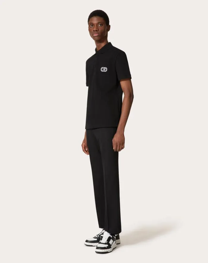 Valentino Tshirts And Sweatshirts Man Cotton Piqu Polo Shirt With Vlogo Signature Patch For Man In White White