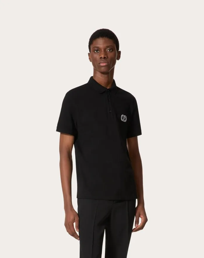 Valentino Tshirts And Sweatshirts Man Cotton Piqu Polo Shirt With Vlogo Signature Patch For Man In White White