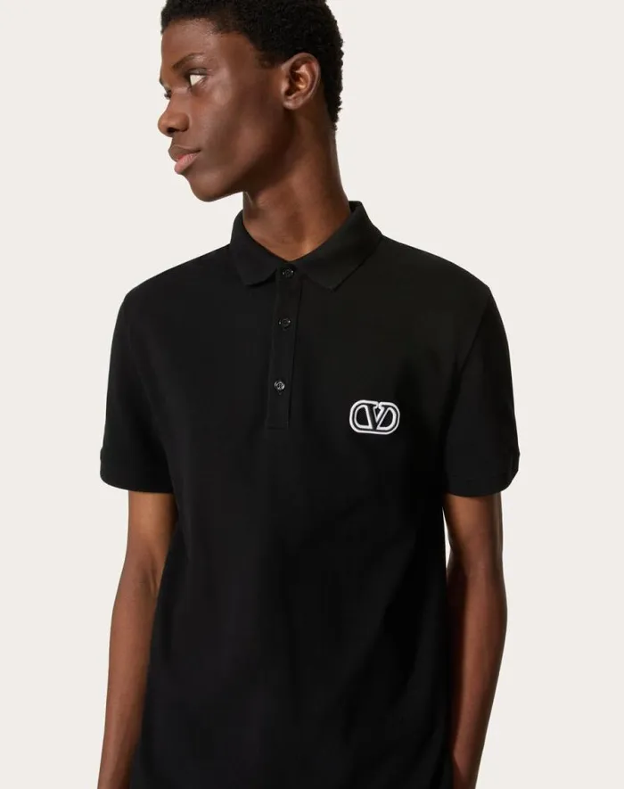 Valentino Tshirts And Sweatshirts Man Cotton Piqu Polo Shirt With Vlogo Signature Patch For Man In White White