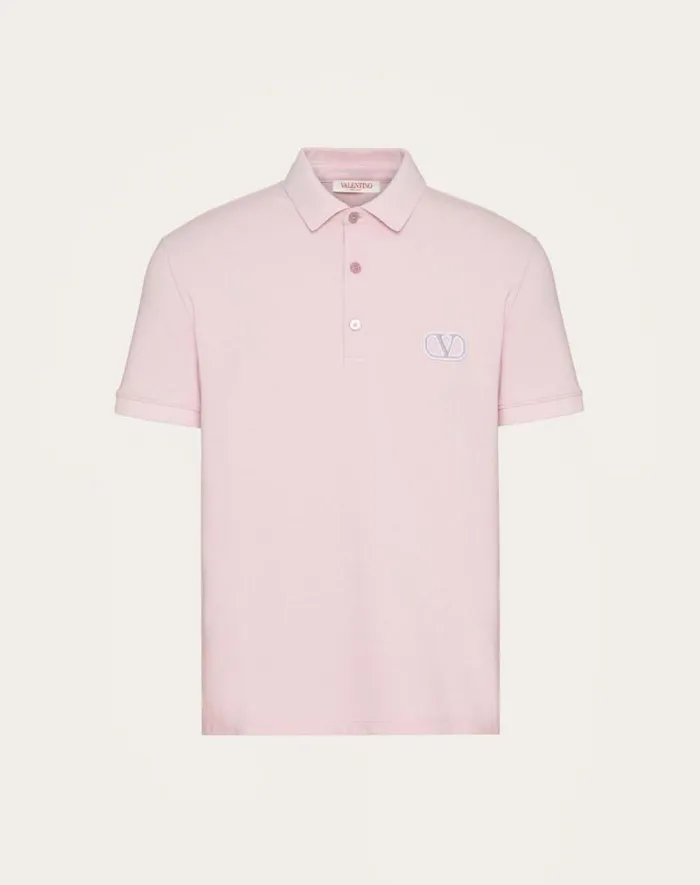 Valentino Tshirts And Sweatshirts Man Cotton Piqu Polo Shirt With Vlogo Signature Patch For Man In White White