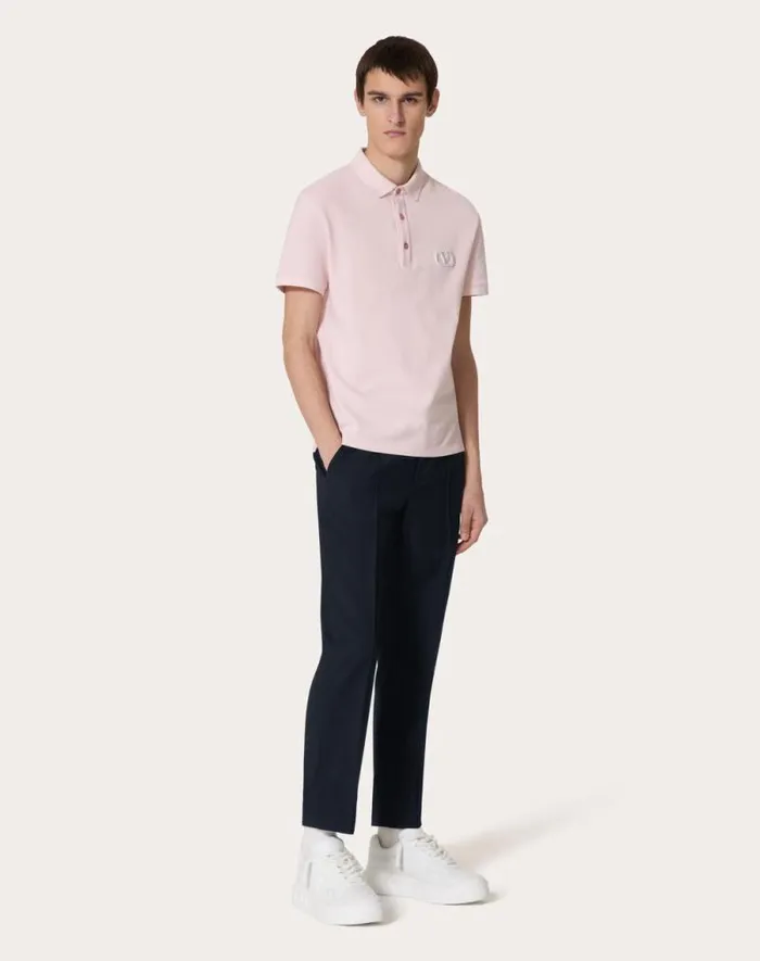 Valentino Tshirts And Sweatshirts Man Cotton Piqu Polo Shirt With Vlogo Signature Patch For Man In White White