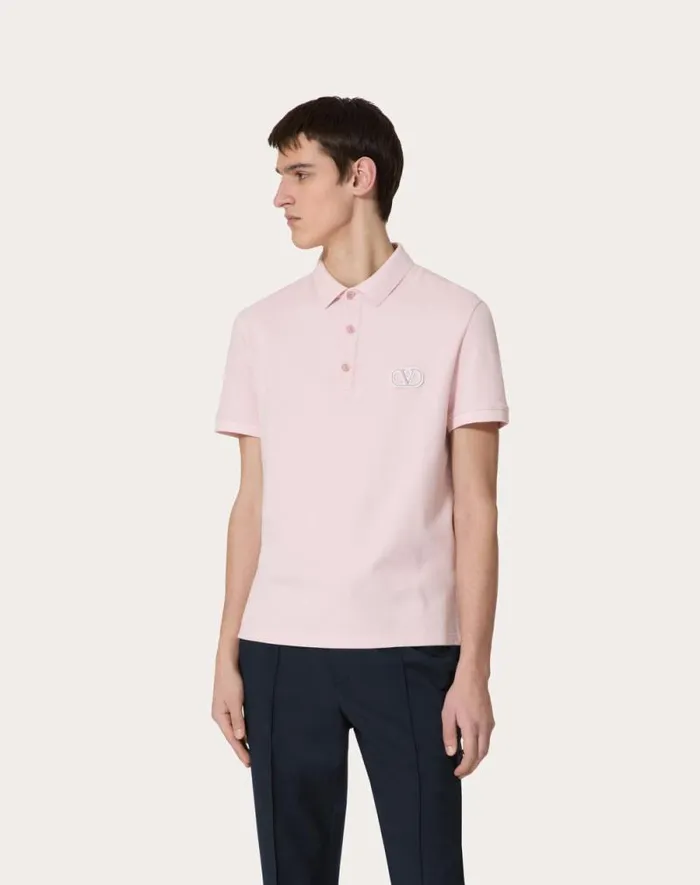 Valentino Tshirts And Sweatshirts Man Cotton Piqu Polo Shirt With Vlogo Signature Patch For Man In White White