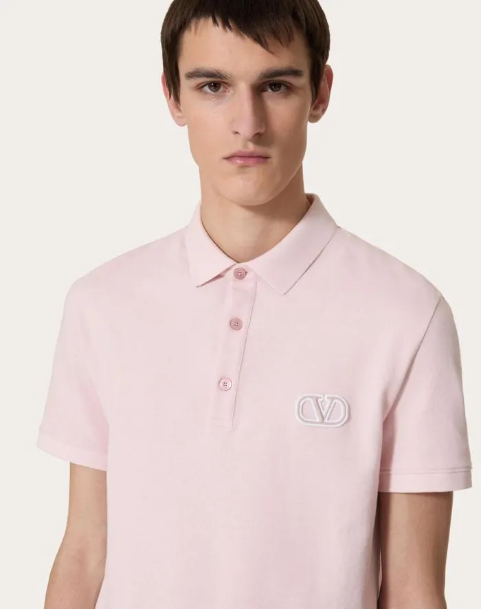 Valentino Tshirts And Sweatshirts Man Cotton Piqu Polo Shirt With Vlogo Signature Patch For Man In White White
