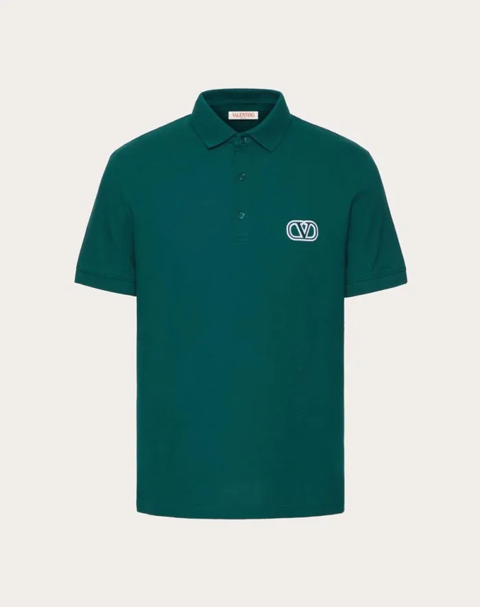 Valentino Tshirts And Sweatshirts Man Cotton Piqu Polo Shirt With Vlogo Signature Patch For Man In White White