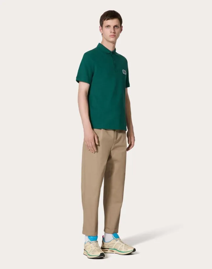Valentino Tshirts And Sweatshirts Man Cotton Piqu Polo Shirt With Vlogo Signature Patch For Man In White White