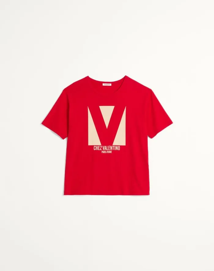 Valentino Tshirts And Sweatshirts Man Cotton Tshirt With Chez Valentino Print For Man In Red Red