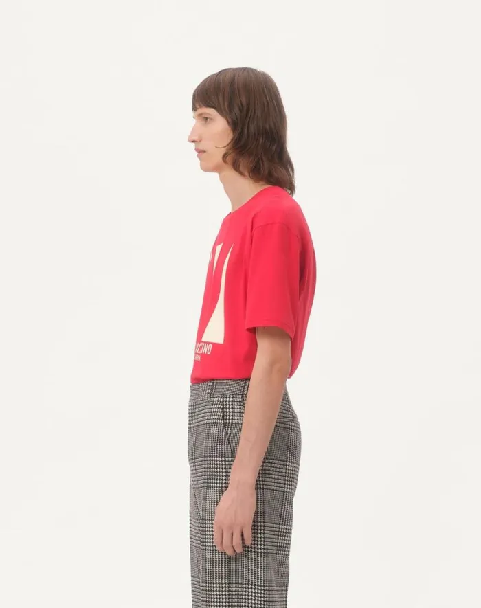 Valentino Tshirts And Sweatshirts Man Cotton Tshirt With Chez Valentino Print For Man In Red Red Valentino Tshirts And Sweatshirts Man Cotton Tshirt With Chez Valentino Print For Man In Red Red