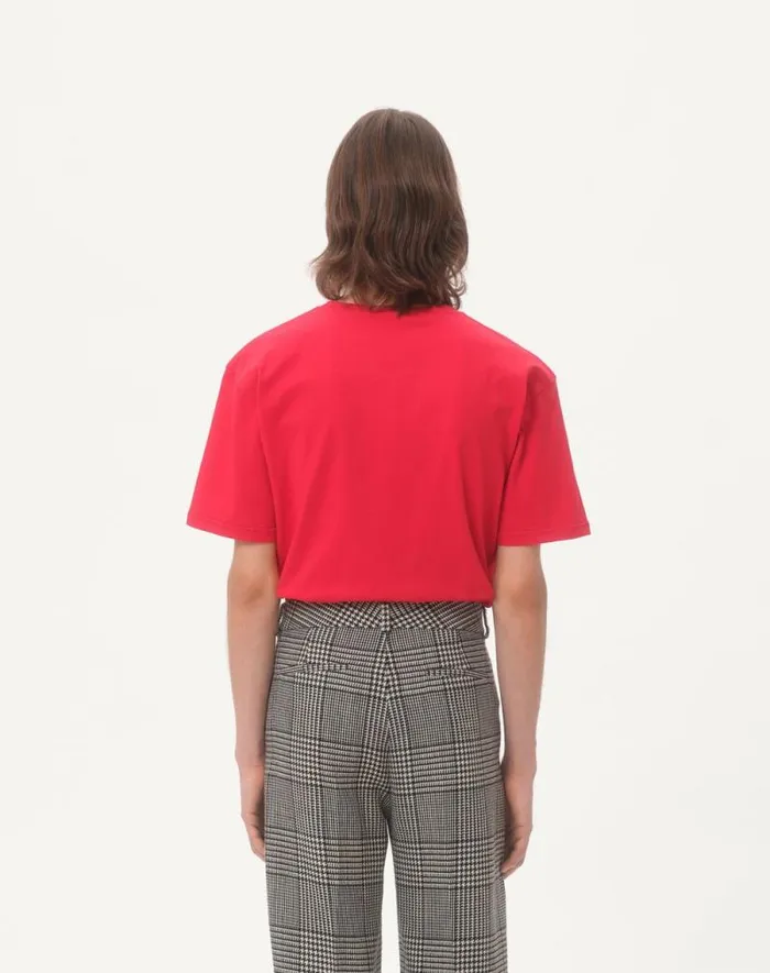 Valentino Tshirts And Sweatshirts Man Cotton Tshirt With Chez Valentino Print For Man In Red Red Valentino Tshirts And Sweatshirts Man Cotton Tshirt With Chez Valentino Print For Man In Red Red