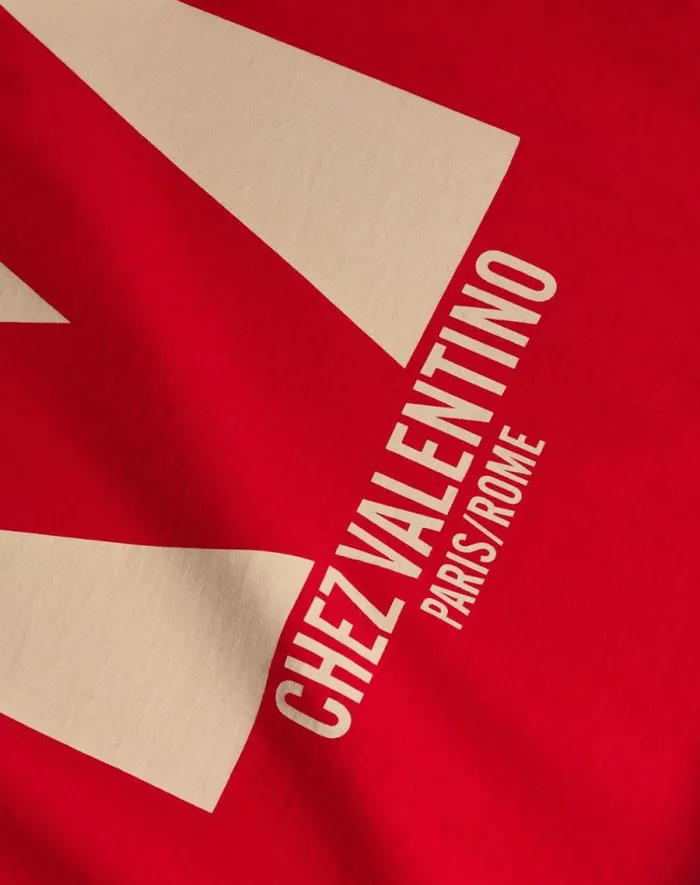 Valentino Tshirts And Sweatshirts Man Cotton Tshirt With Chez Valentino Print For Man In Red Red Valentino Tshirts And Sweatshirts Man Cotton Tshirt With Chez Valentino Print For Man In Red Red