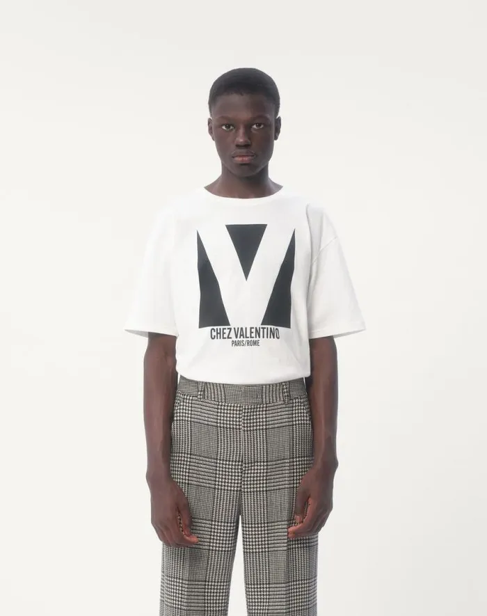 Valentino Tshirts And Sweatshirts Man Cotton Tshirt With Chez Valentino Print For Man In Red Red Valentino Tshirts And Sweatshirts Man Cotton Tshirt With Chez Valentino Print For Man In Red Red
