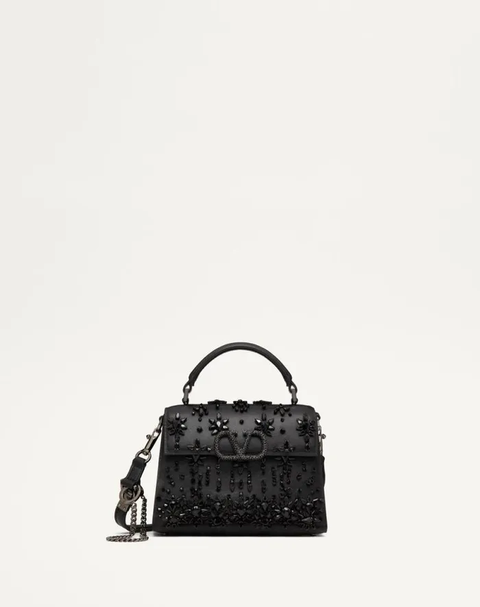 Valentino Top Handle Bags Woman Valentino Garavani Vsling Mini Embroidered Handbag For Woman In Blackruthenium Blackruthenium Valentino Top Handle Bags Woman Valentino Garavani Vsling Mini Embroidered Handbag For Woman In Blackruthenium Blackruthenium