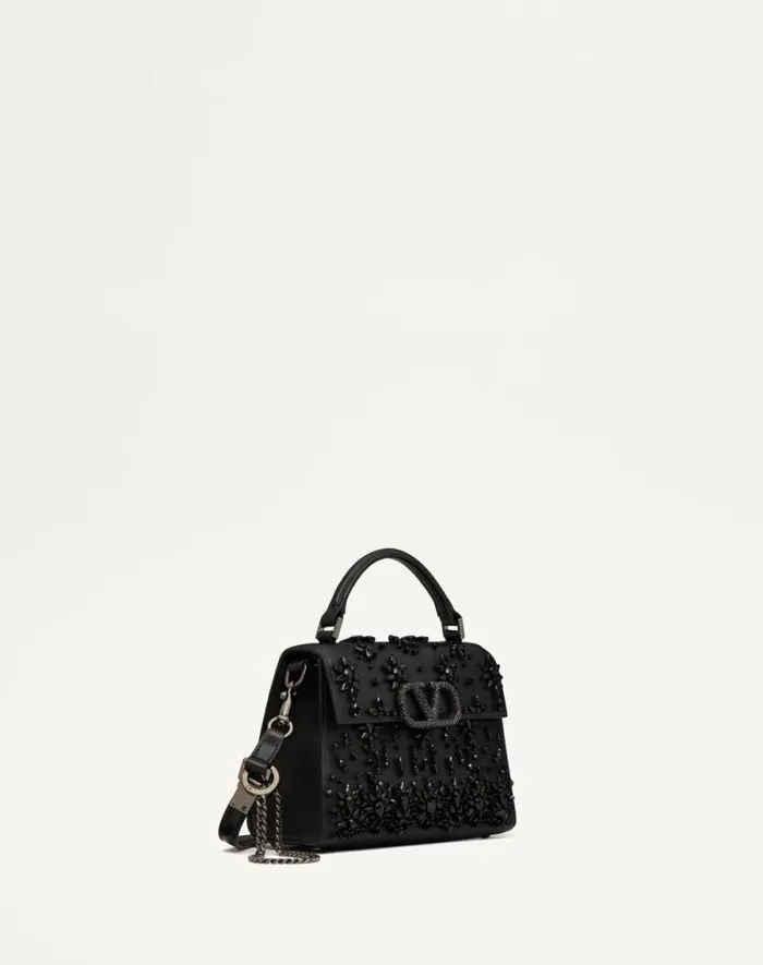 Valentino Top Handle Bags Woman Valentino Garavani Vsling Mini Embroidered Handbag For Woman In Blackruthenium Blackruthenium Valentino Top Handle Bags Woman Valentino Garavani Vsling Mini Embroidered Handbag For Woman In Blackruthenium Blackruthenium
