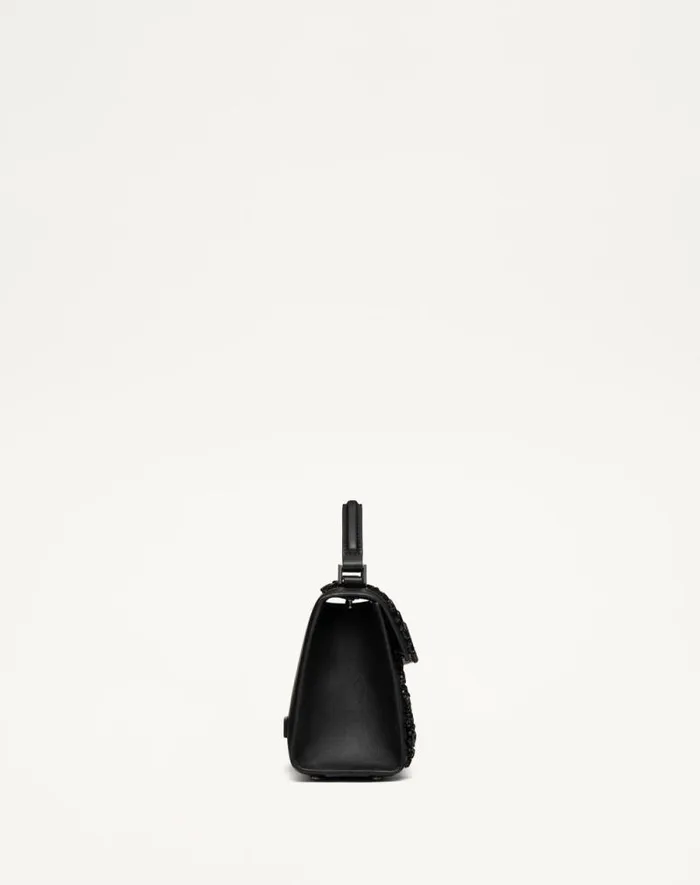 Valentino Top Handle Bags Woman Valentino Garavani Vsling Mini Embroidered Handbag For Woman In Blackruthenium Blackruthenium Valentino Top Handle Bags Woman Valentino Garavani Vsling Mini Embroidered Handbag For Woman In Blackruthenium Blackruthenium